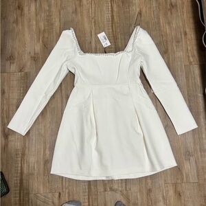 Odd Muse White Pearl-Trimmed Dress